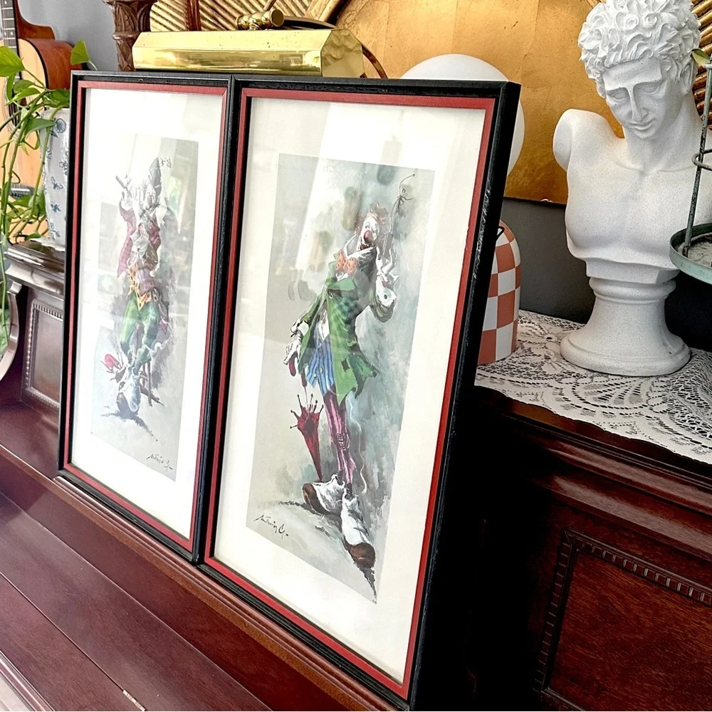 Vintage Clown Prints Kitsch Clown Wall Art Framed Antoni Mut Torraja Spanish Art